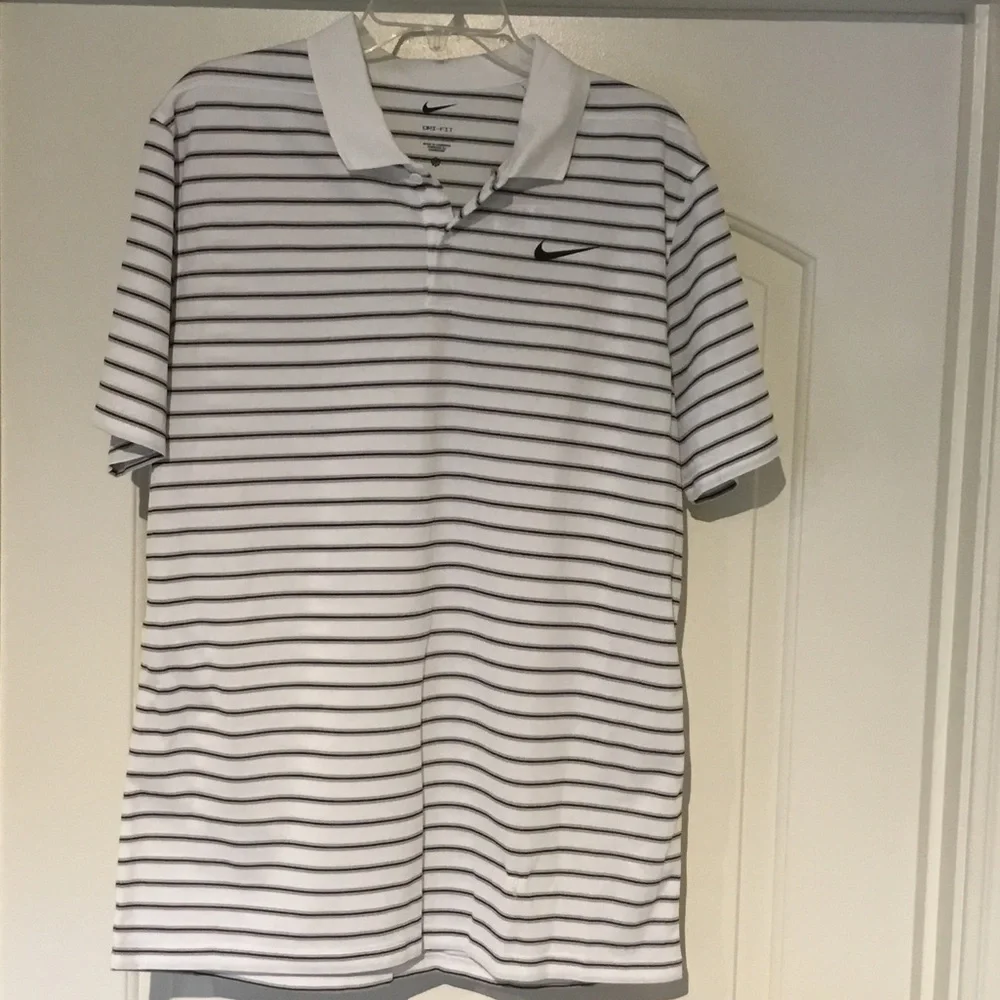 Nike Men's‎ Polo Shirt in White with Black Stripes